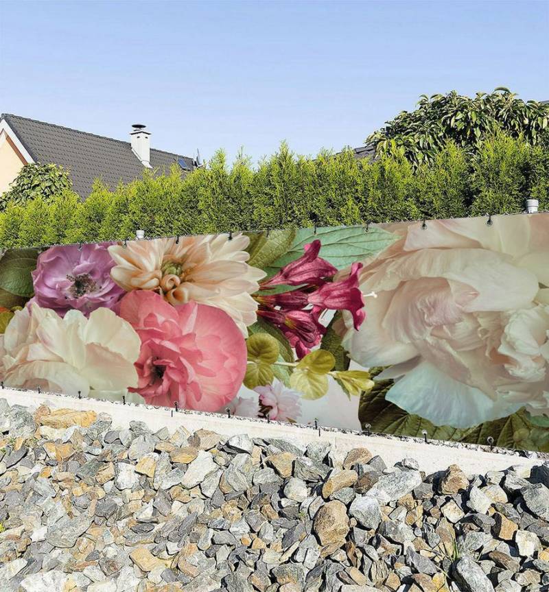 MyMaxxi Sichtschutzzaunmatten Zaunbanner Farbenfroher Blumenstrauß hell Sichtschutz Garten Zaun, (Bambus grün) von MyMaxxi