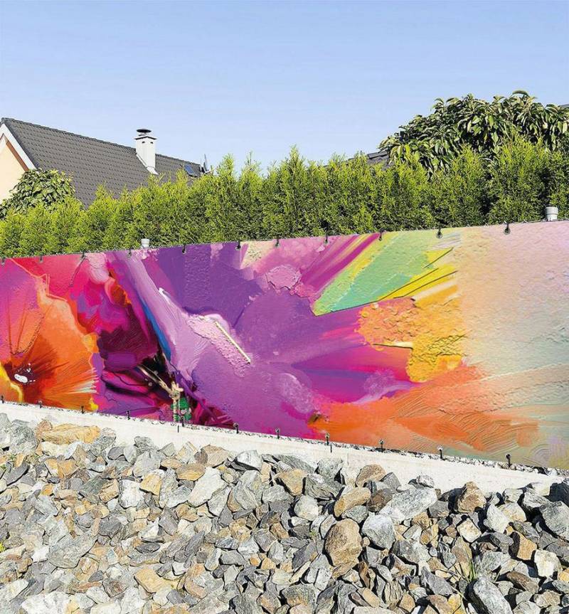 MyMaxxi Sichtschutzzaunmatten Zaunbanner bunte Blumen Malerei Sichtschutz Garten Zaun, (Bambus grün) von MyMaxxi