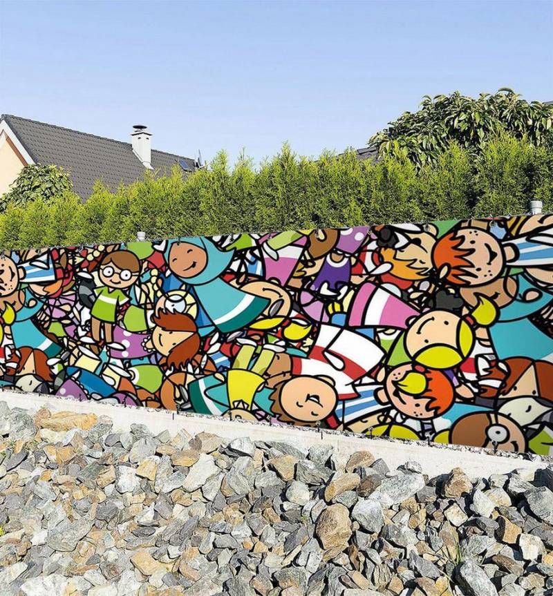 MyMaxxi Sichtschutzzaunmatten Zaunbanner bunte Grafik mit Cartoon Figuren Sichtschutz Garten Zaun, (Bambus grün) von MyMaxxi