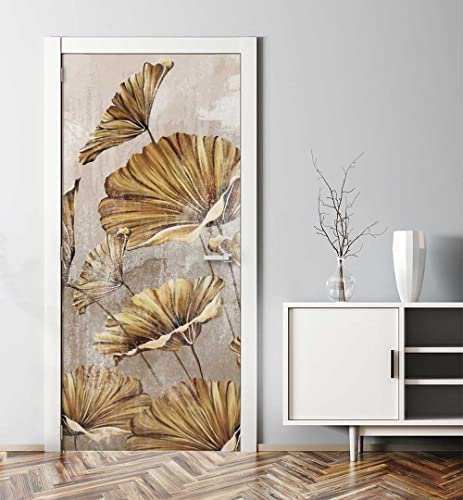 MyMaxxi - Tür bekleben mit Türtapete Selbstklebend 90x200 Blumen Malerei Gold - Tür verschönern Türfolie - Türaufkleber XXL Aufkleber Folie- Türposter Türklebefolie Blume Rose Blätter beige von MyMaxxi