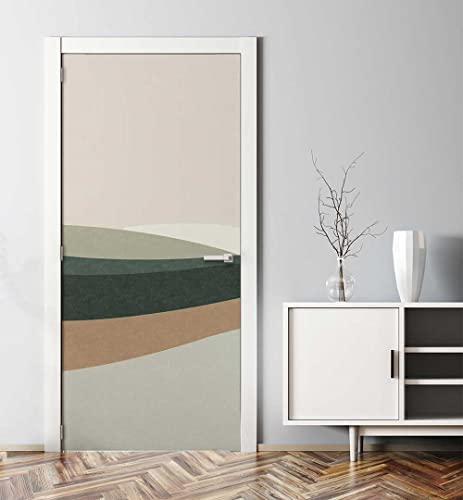 MyMaxxi - Tür bekleben mit Türtapete Selbstklebend 90x200 Boho Nr. 2 Weg - Tür verschönern Türfolie - Türaufkleber XXL Aufkleber Folie- Türposter Türklebefolie Kunst Abstrakt minimalistisch beige-grün von MyMaxxi