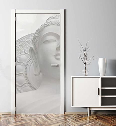 MyMaxxi - Tür bekleben mit Türtapete Selbstklebend 90x200 Buddha hell - Tür verschönern Türfolie - Türaufkleber XXL Aufkleber Folie- Türposter Türklebefolie Buddhismus Stein Wand Weiss von MyMaxxi