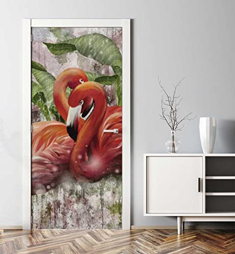 MyMaxxi - Tür bekleben mit Türtapete Selbstklebend 90x200 Flamingo auf Wand - Tür verschönern Türfolie - Türaufkleber XXL Aufkleber Folie- Türposter Türklebefolie Vogel Dschungel tropisch rot von MyMaxxi