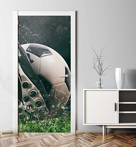 MyMaxxi - Tür bekleben mit Türtapete Türposter Türfolie Selbstklebend 90x200 Fußball Spiel auf Rasen - Tür verschönern Türaufkleber Türklebefolie Ball Liga grün von MyMaxxi