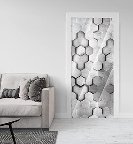 MyMaxxi - Tür bekleben mit Türtapete Selbstklebend 90x200 Hexagon Silber - Türfolie mit Premium Glanzeffekt - Türaufkleber metallic Silberfolie- Türposter Türklebefolie Schlicht Elegant grau von MyMaxxi