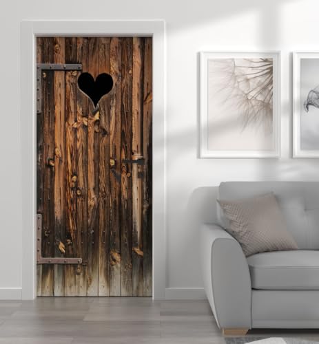 MyMaxxi - Tür bekleben mit Türtapete Türposter Türfolie Selbstklebend 90x200 Holz Klotür Herz - Tür verschönern mit Türfolie - Türaufkleber Türklebefolie Vintage Holz Bretter von MyMaxxi