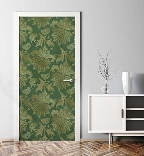 MyMaxxi - Tür bekleben mit Türtapete Selbstklebend 90x200 Vintage Flora grün - Tür verschönern Türfolie - Türaufkleber XXL Aufkleber Folie- Türposter Türklebefolie Muster Edel Blumen grün-Gold - von MyMaxxi