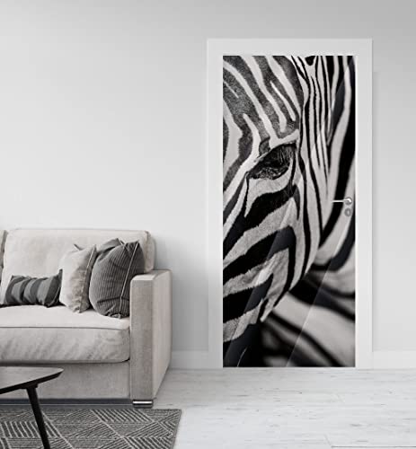 MyMaxxi - Tür bekleben mit Türtapete Selbstklebend 90x200 Zebra - Türfolie mit Premium Glanzeffekt - Türaufkleber metallic Silberfolie- Türposter Türklebefolie Afrika Savanne Wüste schwarz Weiss von MyMaxxi