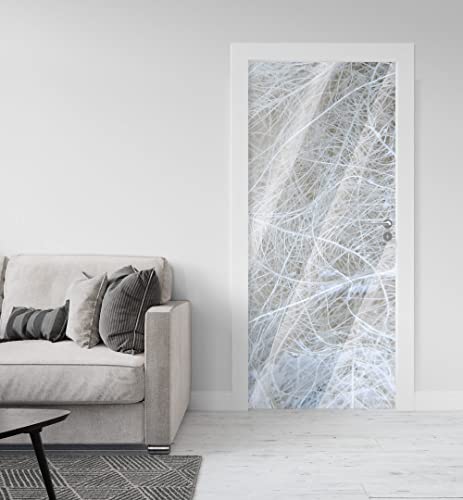 MyMaxxi - Tür bekleben mit Türtapete Selbstklebend 90x200 dünne Wurzeln - Türfolie mit Premium Glanzeffekt - Türaufkleber metallic Silberfolie- Türposter Türklebefolie Wald Äste Pflanze Weiss von MyMaxxi