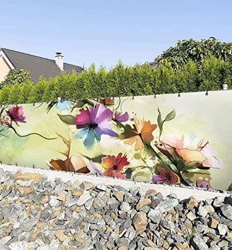 MyMaxxi Zaunbanner Sichtschutz - Bunt blühende Blumenranke - Abdeckung für Terrasse Zaun - Windschutz Sonnenschutz Blickdicht - Zaunverkleidung wetterfest Sichtschutz Zaun - Verkleidung - von MyMaxxi