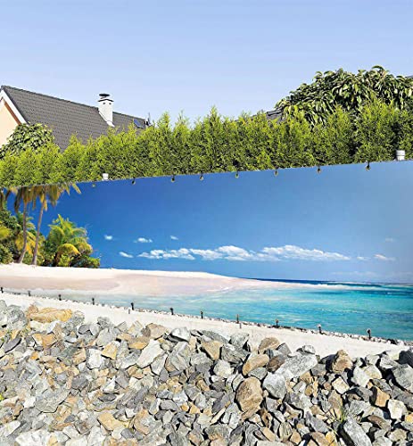 MyMaxxi Zaunbanner Sichtschutz - Urlaubsort mit Palmen und Strand - Abdeckung für Terrasse Zaun - Windschutz Sonnenschutz Blickdicht - Zaunverkleidung wetterfest Sichtschutz Zaun - Verkleidung - von MyMaxxi