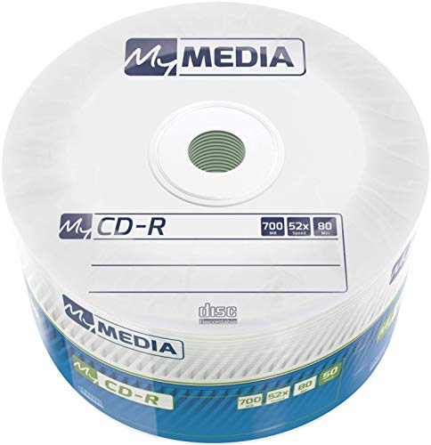 MyMedia CD-R 700 MB, 50er Pack Spindel, CD Rohlinge Labelling, 52-fache Brenngeschwindigkeit mit Langer Lebensdauer, Leere CDs beschreibbar, Audio CD Rohling, CD 50er Spindel von MyMedia