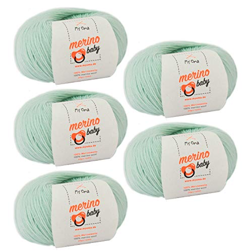 Babywolle grün -5 Knäuel Merino Baby mint (Fb 6045) + GRATIS Anleitung- 100% Merinowolle - 25g/140m – Nadelstärke 2,5-3mm – grüne Babywolle – Babygarn – Babywolle Set von MyOma von MyOma