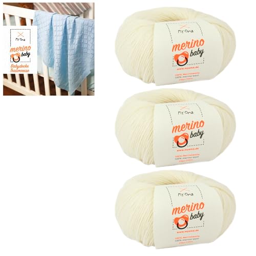 Babywolle stricken *3 Knäuel Merino Baby natur (Fb 6010) + GRATIS Anleitung* 100% Merinowolle - 25g/140m – Nadelstärke 2,5-3mm – Babywolle zum Häkeln weich – weiche Babywolle von MyOma von My Oma