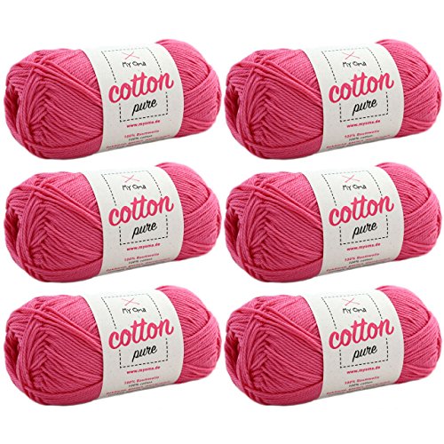 Baumwollgarn häkeln -MyOma Cotton pure seerose (Fb 0156)- Baumwollgarn zum Häkeln dünn + GRATIS Anleitung – 6 Knäuel pinkes Baumwollgarn/Baumwolle pink - 50g/125m – Nadelstärke 2,5-3,5mm von MyOma