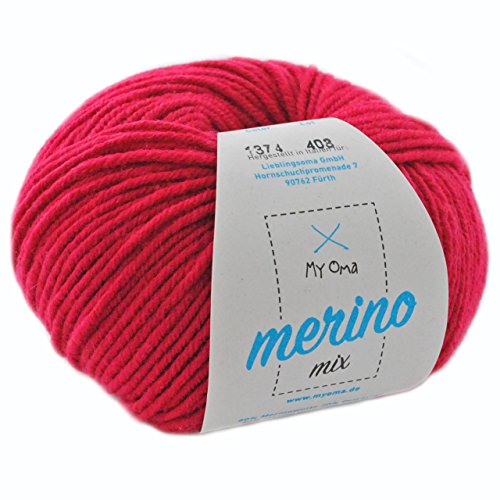 Merino Wolle stricken - 1 Knäuel Merino Wolle himbeere (Fb 1374) - pinke Merino Wolle häkeln – Merinogarn + GRATIS MyOma Label - 50g/120m - MyOma Wolle - weiche Wolle - Merinowolle (79€/kg) von MyOma