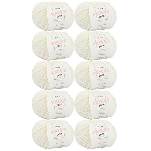 Merino Wolle zum Stricken -10x Merino Pure Natur (Fb 4800)- 10 Knäuel Merino Wolle Natur + GRATIS Label - Merinowolle extrafein - 50g/65m - Nadelstärke 6-7mm - Merinowolle kaufen - Merinowolle Chunky von MyOma