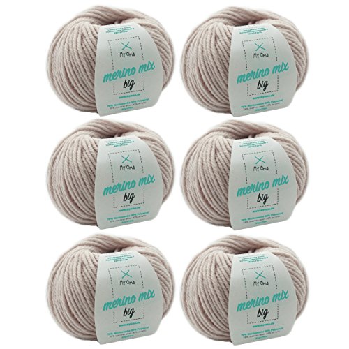 Merinowolle * Merinowolle leinen (Fb 3804) * 6 Knäuel beige Merinowolle zum Stricken - dicke Wolle + GRATIS MyOma Label - 50g/75m - Nadelstärke 6-7mm - MyOma Wolle - weiche Wolle - Merino Garn von MyOma