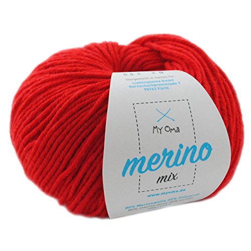 Merinowolle stricken - 1 Knäuel Merinowolle hagebutte (Fb 532) - rote Wolle zum Häkeln - Garn Merino + GRATIS MyOma Label - 50g/120 m - MyOma Wolle - weiche Wolle - Mischwolle stricken von MyOma