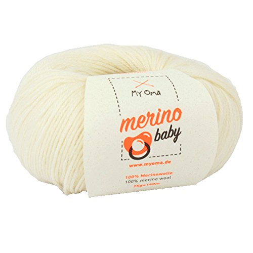 Babywolle *1 Knäuel Merino Baby natur (Fb 6010) + GRATIS Anleitung* 100% Merinowolle - 25g/140m – Nadelstärke 2,5-3mm – Babywolle zum Stricken weich – Baby Wolle von MyOma von MyOma