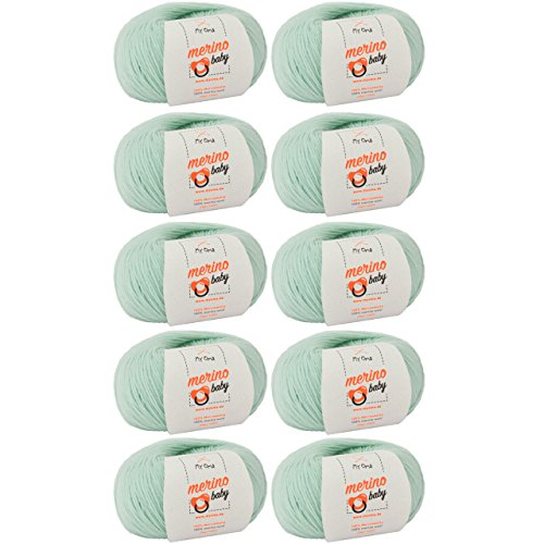 Babywolle - Merino Baby mint (Fb 6045) - 10 Knäuel Baby Wolle mint + GRATIS Label - Babywolle häkeln - Babywolle Merino zum Stricken - 25g/140m - Nadelstärke 2,5-3mm - weiches Babygarn von MyOma von MyOma