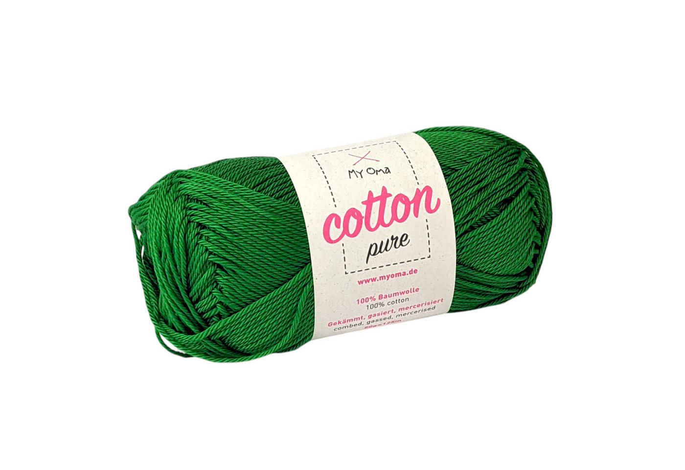 MyOma Baumwolle Cotton pure - Strick- und Häkelwolle, 125,00 m (50g, 1-St., zum Stricken und Häkeln, Wolle zum Handarbeiten, reine Baumwolle), in 32 Farben, 50g, Lauflänge 125m, Nadelstärke: 2,2-3,5mm, 4-fädig von MyOma