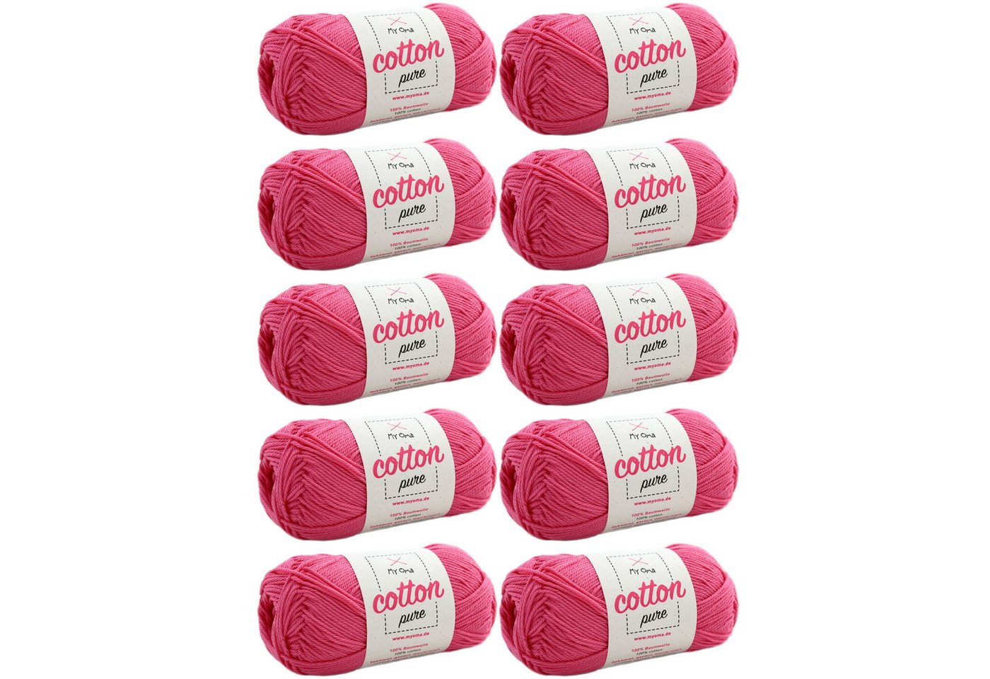 MyOma Baumwolle Cotton pure - Strick- und Häkelwolle, 125,00 m (50g, 10-St., zum Stricken und Häkeln, Wolle zum Handarbeiten, reine Baumwolle), in 32 leuchtend bunten Farben von MyOma