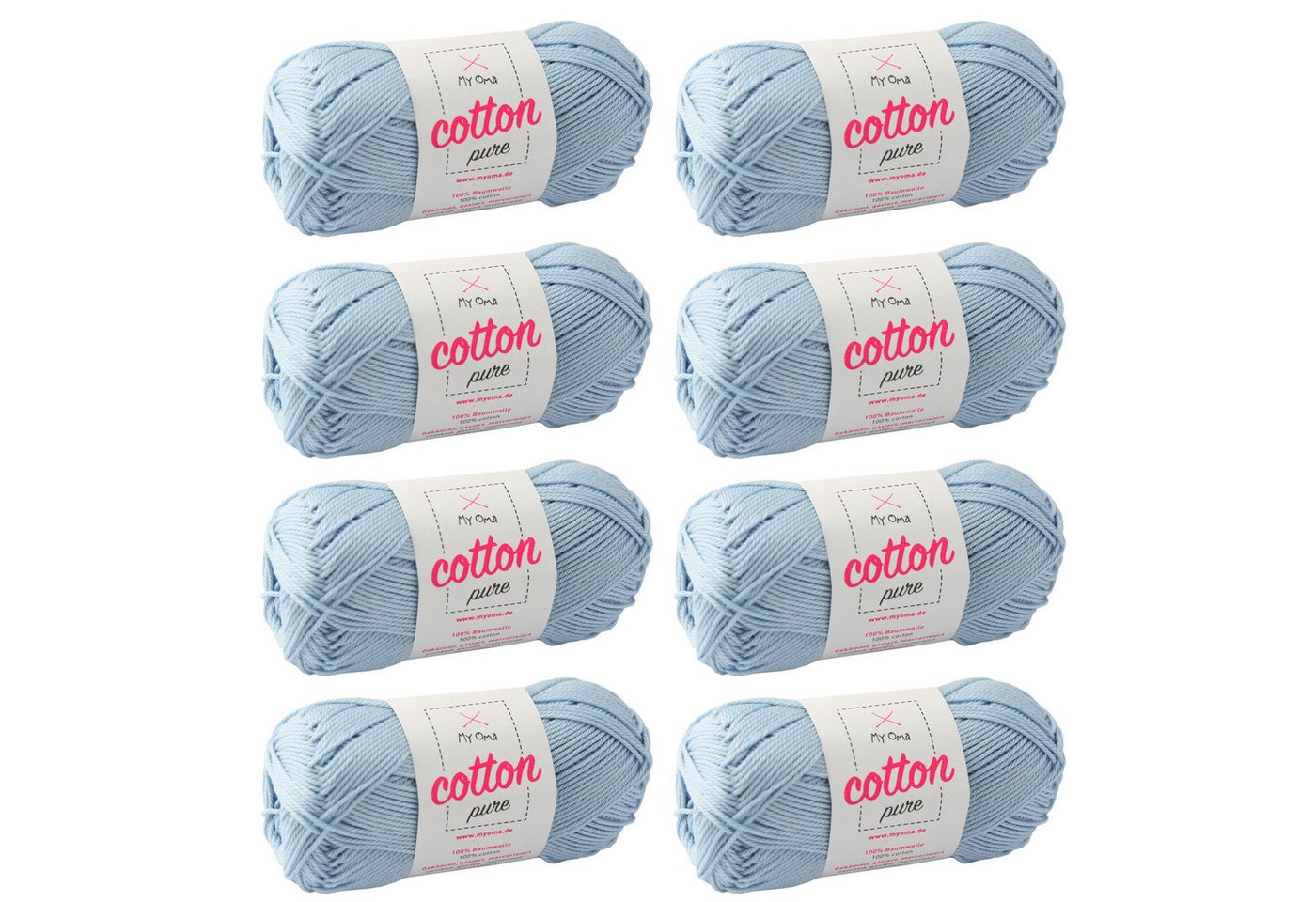 MyOma Baumwolle Cotton pure - Strick- und Häkelwolle, 125,00 m (50g, 8-St., zum Stricken und Häkeln, Wolle zum Handarbeiten, reine Baumwolle), in 32 Farben, 50g, Lauflänge 125m, Nadelstärke: 2,2-3,5mm, 4-fädig von MyOma