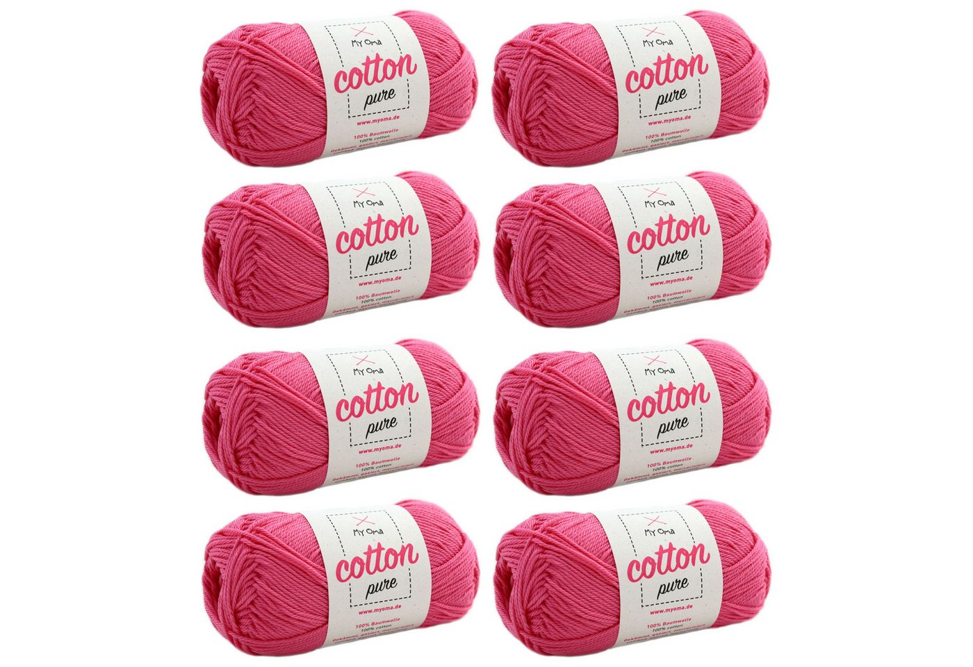 MyOma Baumwolle Cotton pure - Strick- und Häkelwolle, 125,00 m (50g, 8-St., zum Stricken und Häkeln, Wolle zum Handarbeiten, reine Baumwolle), in 32 Farben, 50g, Lauflänge 125m, Nadelstärke: 2,2-3,5mm, 4-fädig von MyOma