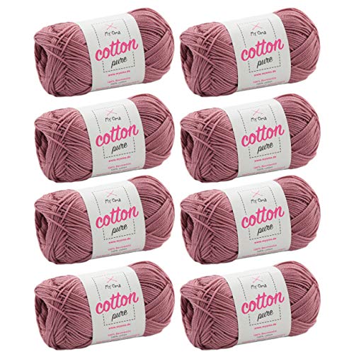 Baumwolle Wolle -MyOma Cotton pure rosé (Fb 0028)- Baumwollgarn zum Stricken + GRATIS Anleitung – 8 Knäuel altrosa Baumwollgarn/Baumwolle rosa - 50g/125m – Nadelstärke 2,5-3,5mm von My Oma