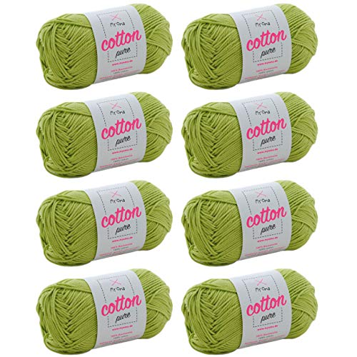 Baumwolle zum Stricken -MyOma Cotton pure limette (Fb 0134)- Baumwolle Garn stricken + GRATIS Anleitung – 8 Knäuel grünes Baumwollgarn/hellgrüne Baumwolle – 50g/125m – Nadelstärke 2,5-3,5mm von MyOma