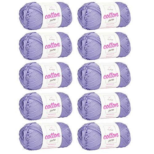 Baumwollgarn -MyOma Cotton pure flieder (Fb 0185)- Baumwollgarn zum Stricken + GRATIS Anleitung – 10 Knäuel violettes Baumwollgarn/Baumwolle lila - 50g/125m – Nadelstärke 2,5-3,5mm von My Oma