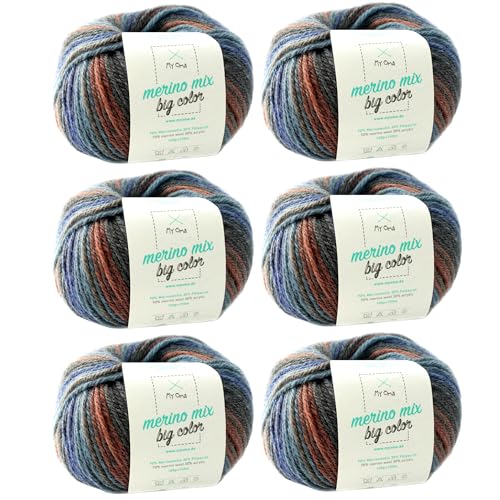 Merinowolle Balance (Fb 5008) - 6 Knäuel Braun zum Stricken - Dicke Wolle + MyOma Label - 100g/150m - Nadelstärke 6-7mm - Color 99,50€/kg von My Oma
