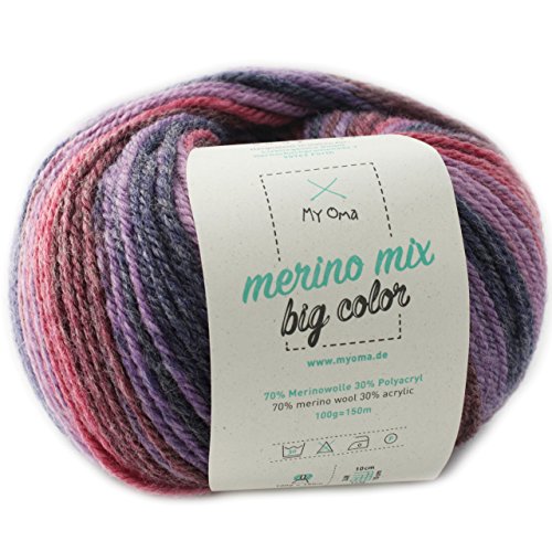 Merinowolle - Merinowolle Emotion (Fb 5002) - 1 Knäuel Merinowolle lila zum Stricken - dicke Wolle + MyOma Label - 100g/150m - Nadelstärke 6-7mm - MyOma Wolle - Color Wolle von MyOma