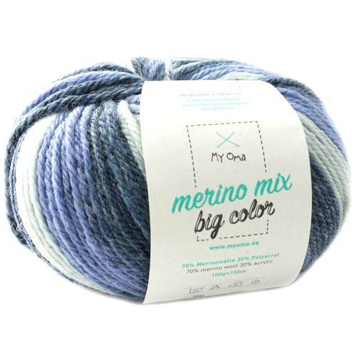 Merinowolle - Merinowolle Spirit (Fb 5005) - 1 Knäuel Merinowolle blau zum Stricken - dicke Wolle + MyOma Label - 100g/150m - Nadelstärke 6-7mm - MyOma Wolle - Color Wolle von MyOma