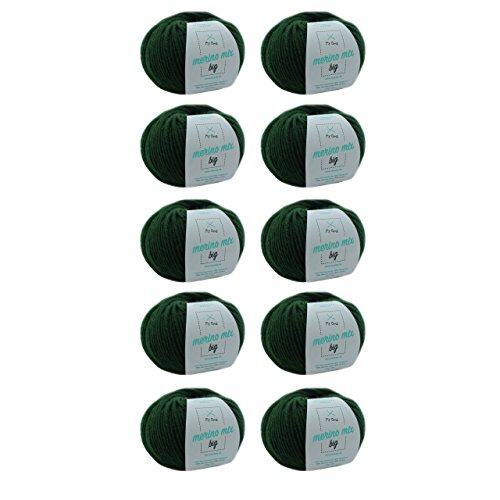 Merinowolle - Merinowolle tannengrün (Fb 3245) - 10 Knäuel grüne Merinowolle zum Stricken - dicke Wolle + MyOma Label - 50g/75m - Nadelstärke 6-7mm - MyOma Wolle - weiche Wolle - Merino Garn von MyOma