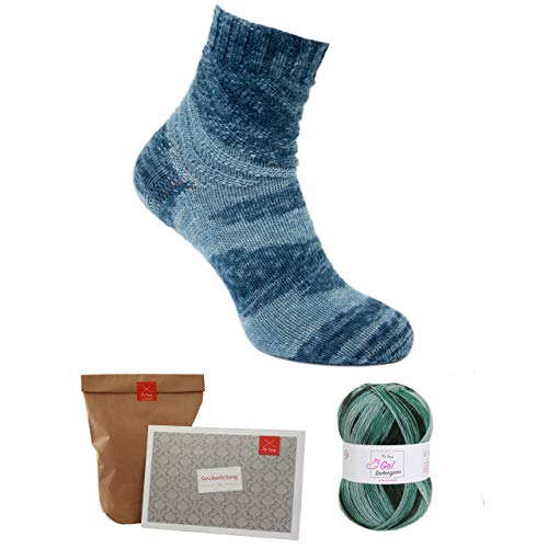 MyOma Strick-Set Socken -Oma Christines Spirellisocken grün INKL. Nadeln- Socken stricken - Sockengarn grün – Anleitung Socken stricken – GRATIS Label – Socken stricken Anfänger – Stricksetsocken von MyOma