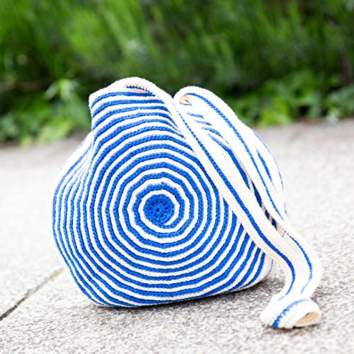MyOma Tasche Häkelset -DIY Tasche rund zweifarbig gold/blau INKL. Häkelnadel 3mm- Häkel-Set Tasche – Anleitung zum Häkeln und 4 Knäuel Häkelgarn Cotton pure – häkeln Set – Häkelpaket von MyOma