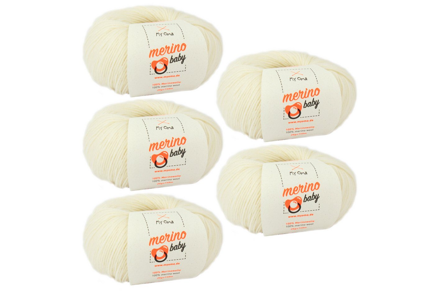 MyOma Wolle Merino Baby - Strick- und Häkelwolle, 140,00 m (25g, 5-St., zum Stricken und Häkeln, dünne Babywolle), 100% Merinowolle in 9 Pastellfarben von MyOma