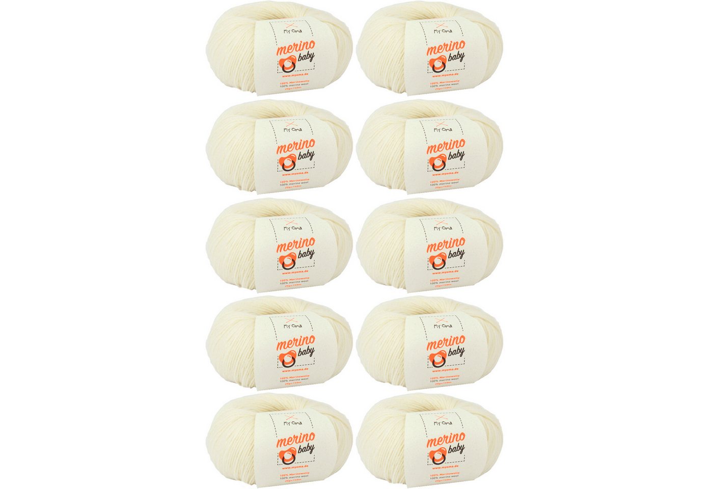 MyOma Wolle Merino Baby - Strick- und Häkelwolle, 140,00 m (25g, zum Stricken und Häkeln, dünne Babywolle), 100% Merinowolle in 8 Pastellfarben, auf Wunsch mit Nadelset von MyOma