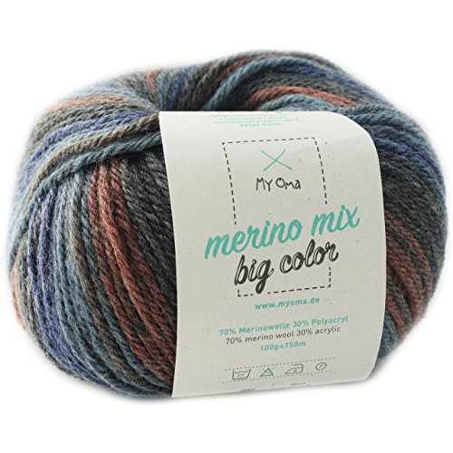 Wolle stricken - Merino Wolle Balance (Fb 5008) - 1 Knäuel Merinowolle braun zum Stricken - dicke Wolle + MyOma Label - 100g/150m - Nadelstärke 6-7mm - MyOma Wolle - Color Wolle von MyOma