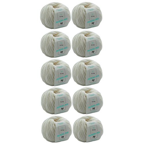 Wolle stricken - Merino Wolle naturweiß (Fb 3800) - 10 Knäuel Merinowolle weiß zum Stricken - dicke Wolle + GRATIS MyOma Label - 50g/75m -Nadelstärke 6-7mm - MyOma Wolle - weiche Wolle von MyOma