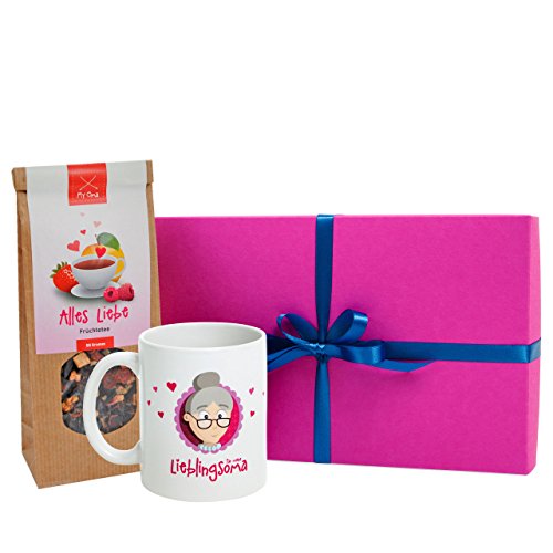 Oma Geschenk -Geschenkbox Oma mit Tasse und Früchtetee- Tasse mit Aufdruck beidseitig bedruckt + Früchtetee von MyOma- Oma Geschenkset Oma Geburtstag- Oma Geschenk -Oma Geschenkidee MyOma von MyOma