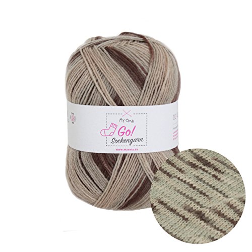 Socken stricken Wolle - MyOma Sockengarn Go! walnuss (Fb 330) - braune Sockenwolle – Socken stricken Wolle – Nadelstärke 2,5-3mm – 100g Sockengarn Farbverlauf – stricken Sockenwolle von MyOma von MyOma