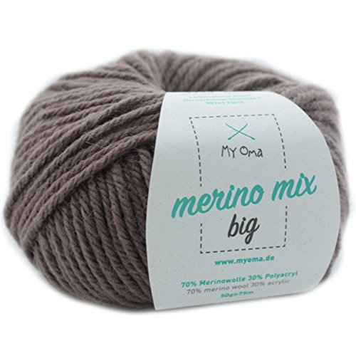 Strickgarn Merino - Merino Wolle taupe (Fb 3995) - 1 Knäuel braune Merinowolle zum Stricken - dicke Wolle + GRATIS MyOma Label - 50g/75m - Nadelstärke 6-7mm – Wolle stricken – Merino Garn von MyOma von My Oma