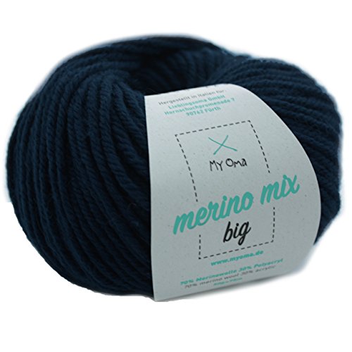 Winterwolle stricken - 1 Knäuel Merino Mix Wolle marine (Fb 3409)- Merinowolle zum Stricken von Mützen und Schals in blau - Merino Wolle - Strickgarn Merino - Nadelstärke 6-7mm - (79,00 €/kg) von MyOma