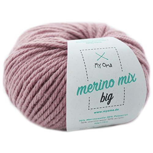 Winterwolle stricken - 1 Knäuel Merino Mix Wolle puder (Fb 3731)- Merinowolle zum Stricken von Mützen und Schals in rosa - Merino Wolle - Strickgarn Merino - Nadelstärke 6-7mm - GRATIS MyOma Label von MyOma