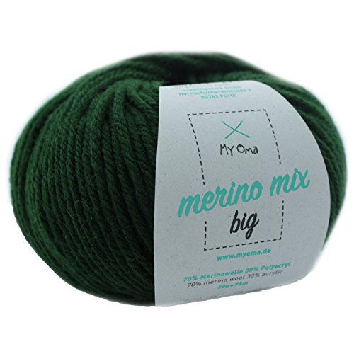 Wolle häkeln - 1 Knäuel Merinowolle tannengrün (Fb 3245) - grüne Wolle häkeln - Merino Garn - 50g/75m + GRATIS MyOma Label - MyOma Wolle - weiche Wolle - Mischwolle stricken von MyOma