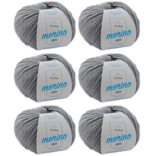 Wolle zum Häkeln - Merino Wolle kiesel (Fb 302) - 6 Knäuel graue Wolle stricken - Merino Mix Wolle + GRATIS MyOma Label - 50g/120m - MyOma Wolle - weiche Wolle - Mischwolle stricken von MyOma