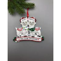 Zwei Lamas Personalisierte Weihnachtsverzierung, Alpaka-Familie Mit Zwei Weihnachtsverzierungen, Hand Weihnachtsverzierung von MyOrnamentStudio